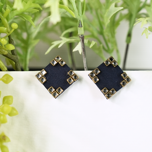 Fabric Earrings with Gold Stud Accents | Blue