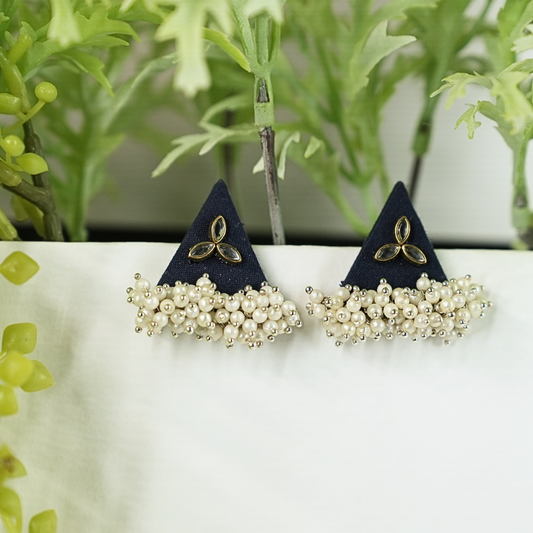 Triangle Pearl Embellished Fabric Earrings