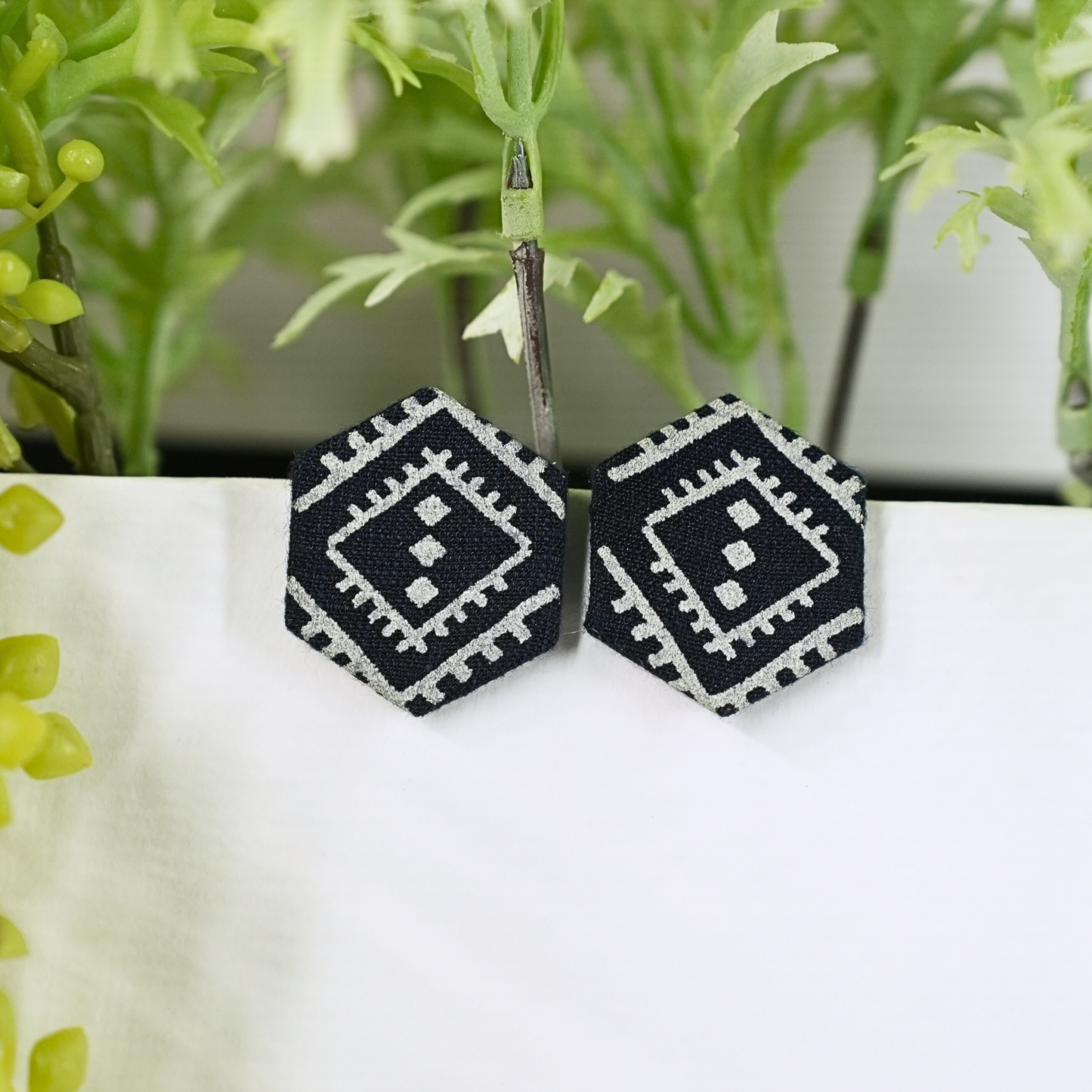 Geometric Fabric Earrings with Tribal Print