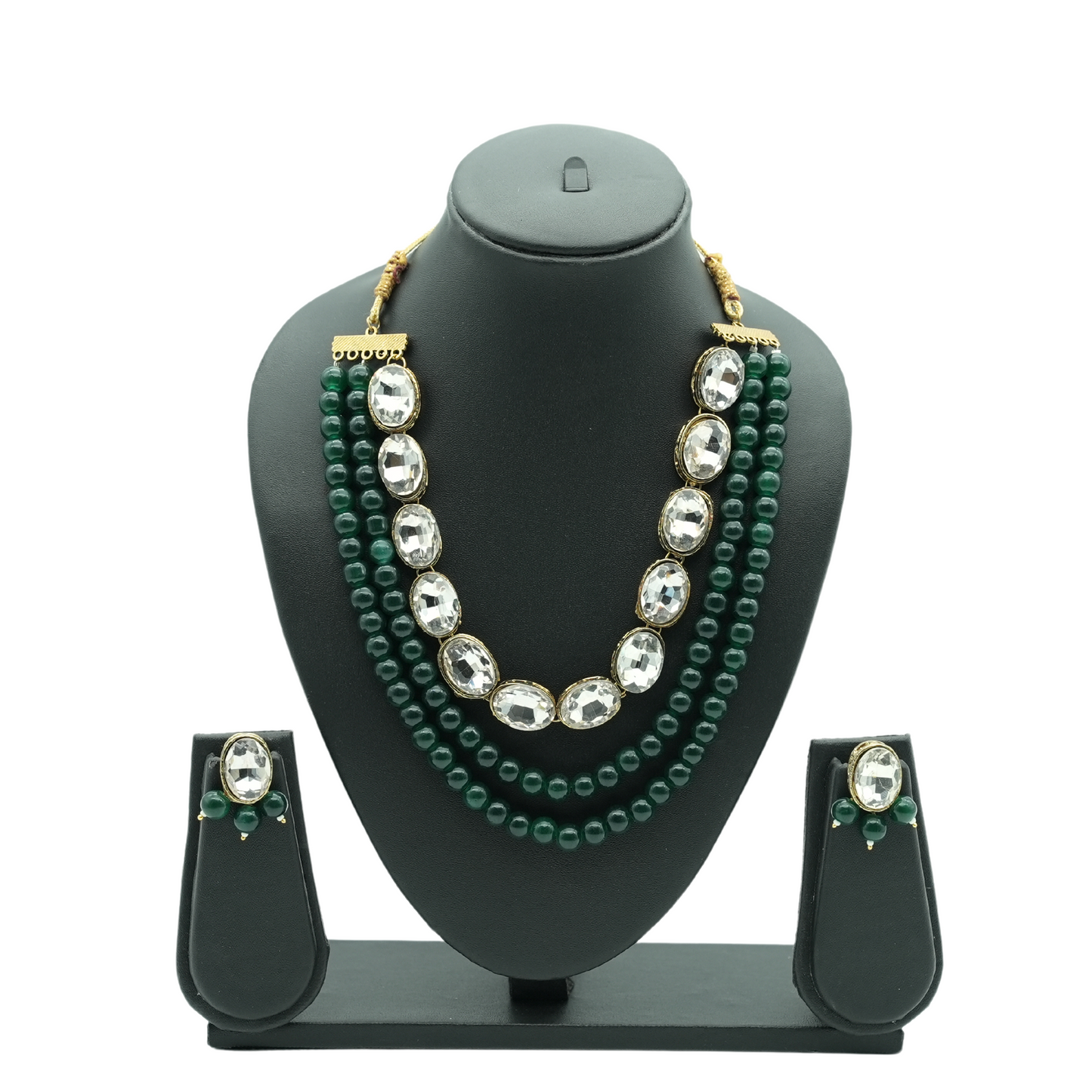 Emerald Green Beaded Kundan Necklace Set