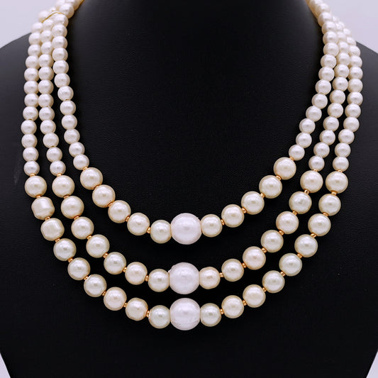 Triple-Strand Bead Pearl Necklace