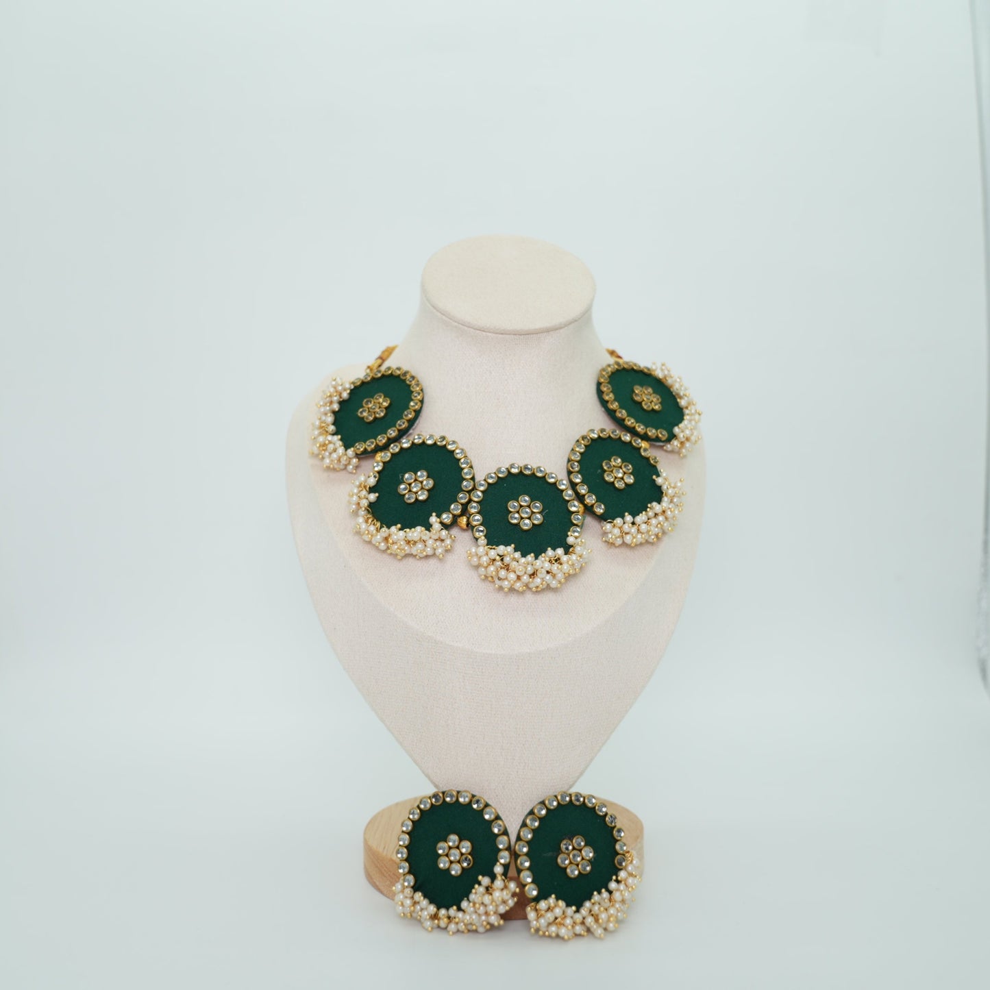 Handmade Fabric Jewellery | Green Necklace Set | Luxe