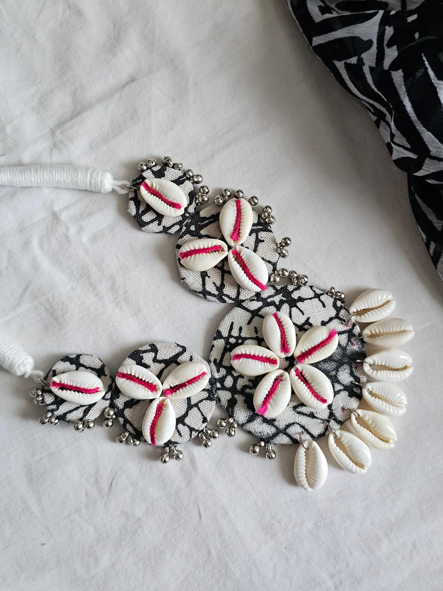 Handmade Shell & Fabric Statement Necklace