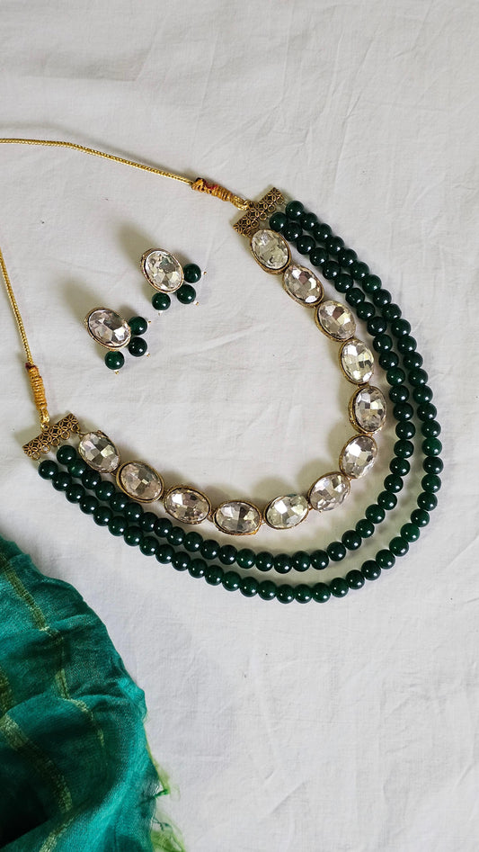 Elegant Green Beaded Jewellery Set - Necklace & Earrings