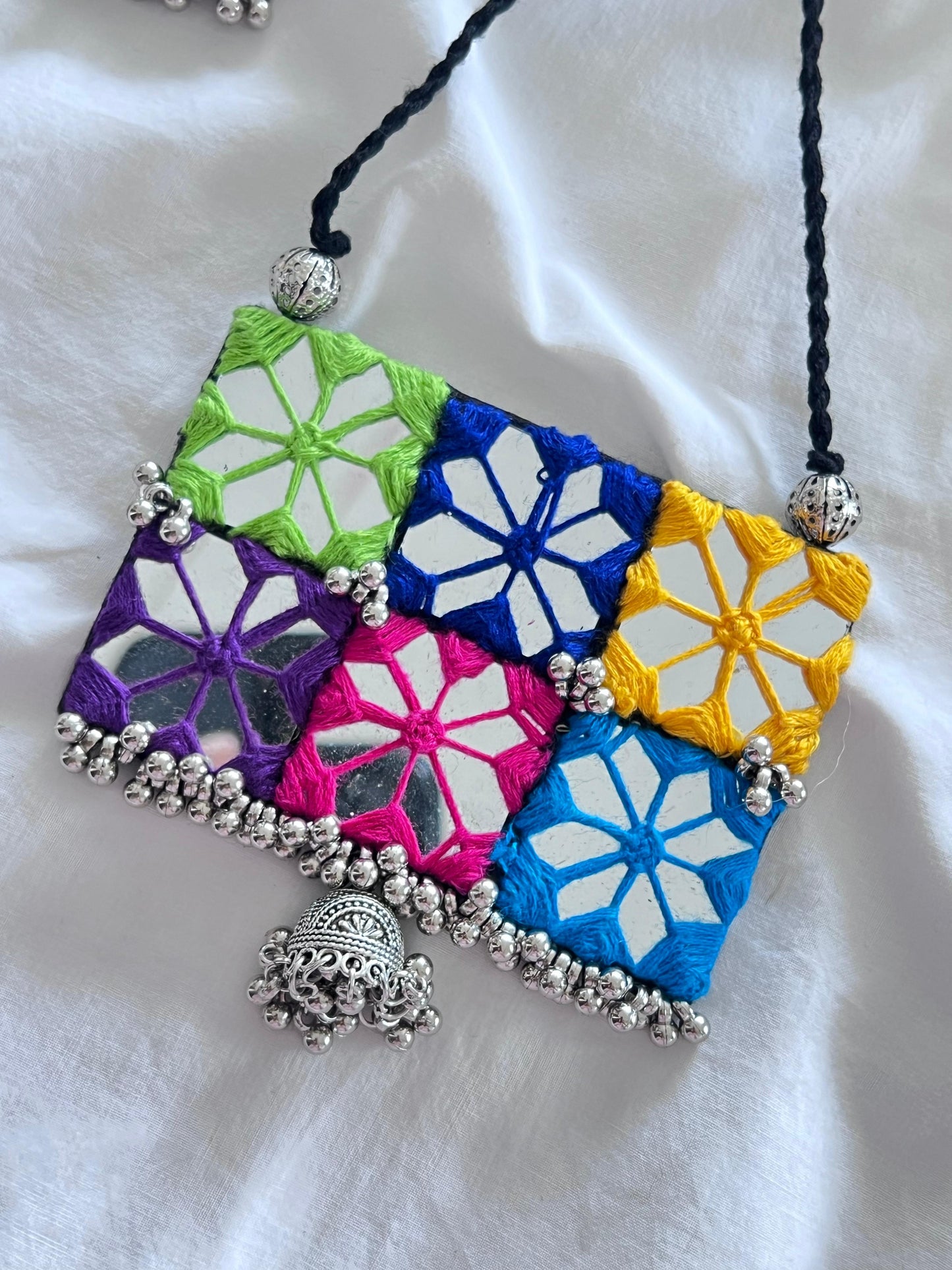 Handmade Multi-Color Mirror Work Jewellery Set - Necklace & Earrings