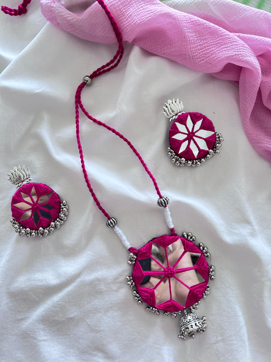 Handmade Mirror Work Fabric Jewellery Set - Necklace & Earrings