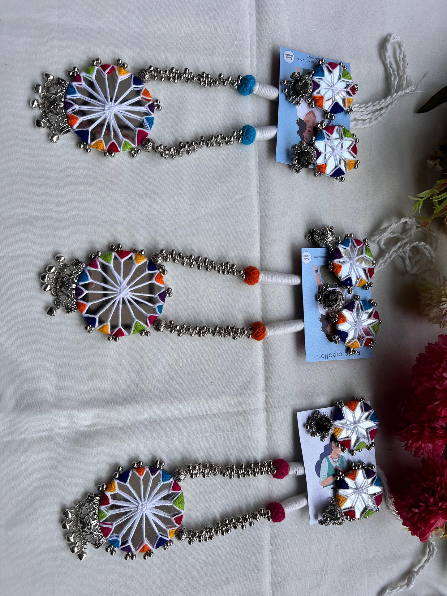 Handmade Multicolor Mirror Work Jewellery Set - Necklace & Earrings