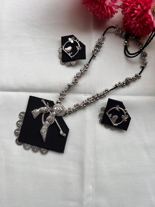 Handmade Black & Silver Tribal Dancer Jewellery Set - Necklace & Earrings