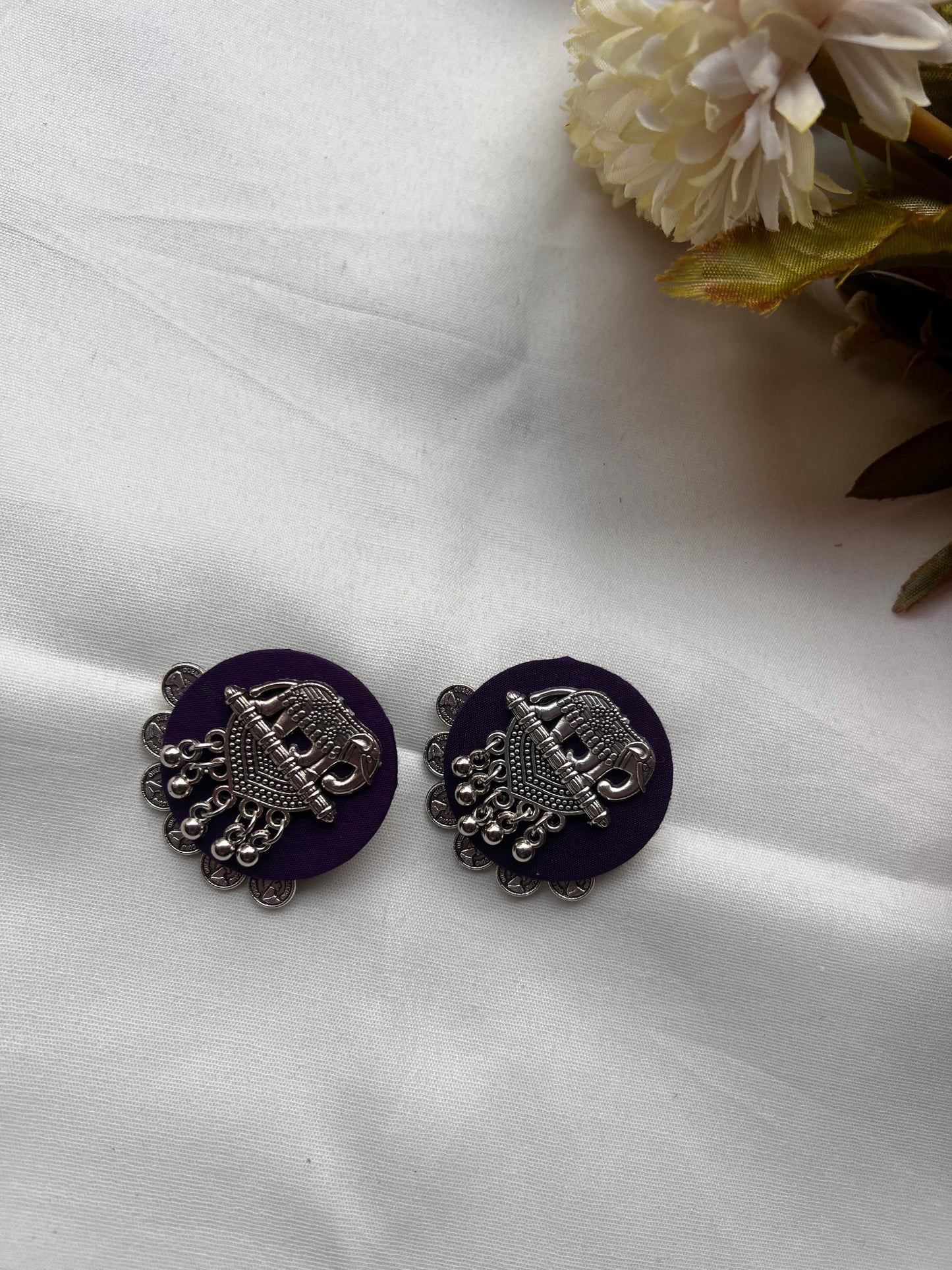 Purple Elephant Silver Pendant Set - Handmade Necklace & Earrings