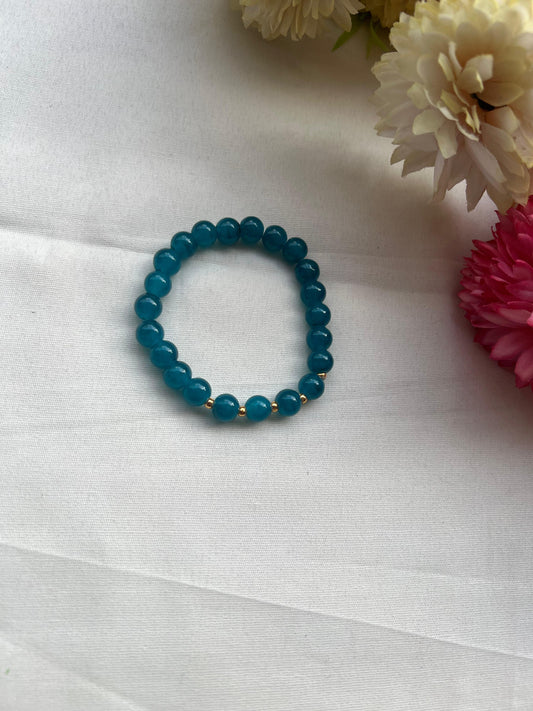 Teal Bead Bracelet with Gold Accents