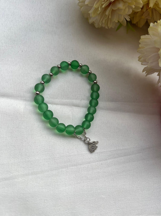 Green Frosted Bead Bracelet with Silver Charm