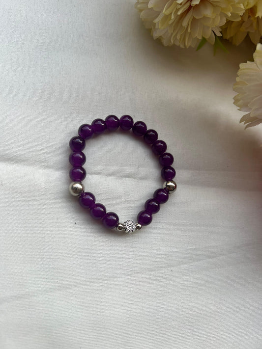 Purple Bead Bracelet with Silver Accents